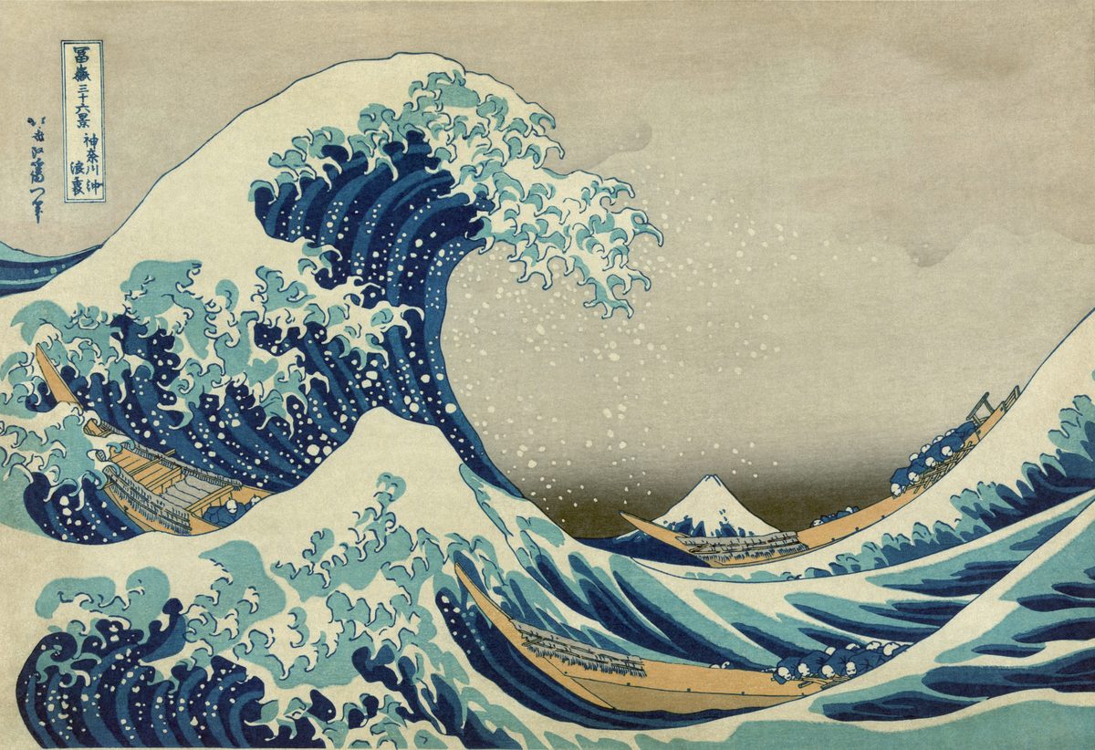 Great Wave Gallery Wrapped Canvas, Hokusai Kanagawa c1831 Japanese Woodblock Wall Art, Living Room Decor, Ready to Hang Canvas Print