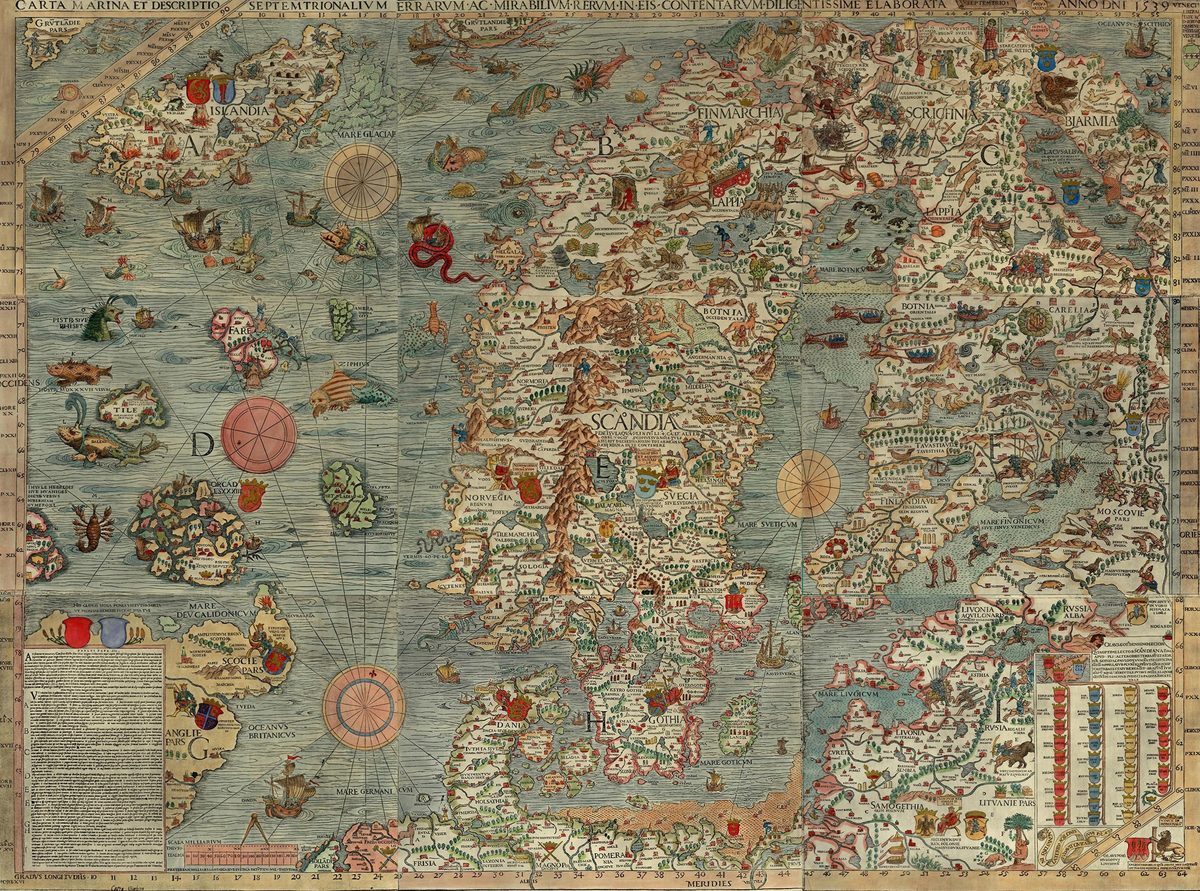 Olaus Magnus's Carta Marina of 1539: a woodcut map of Scandinavia and the northern seas crowded with sea monsters and ships