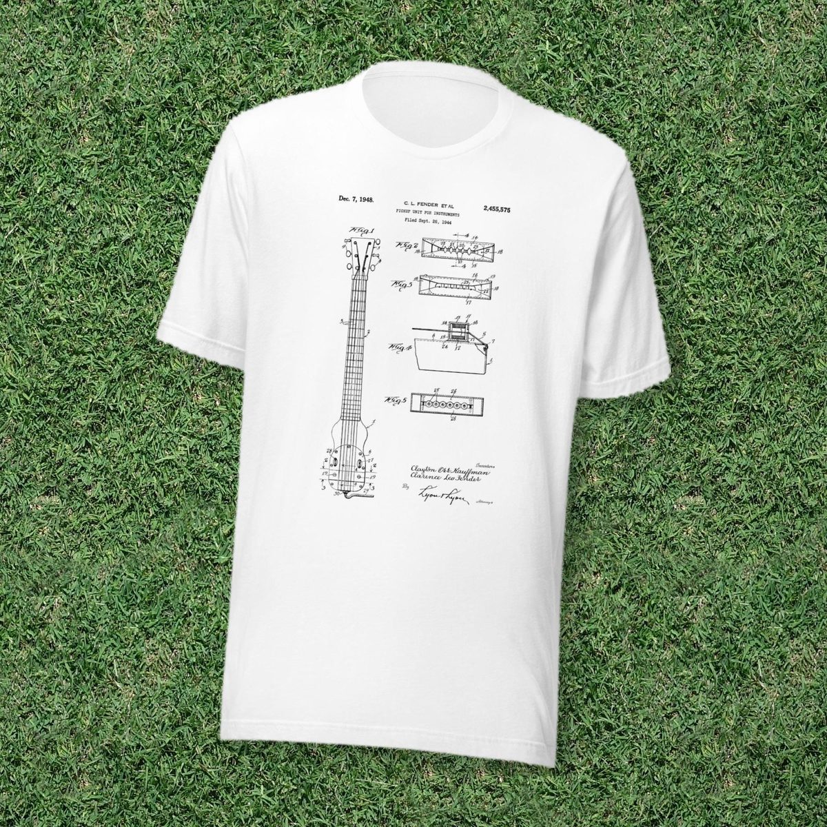 Fender Guitar Patent Shirt, Vintage 1944 Blueprint Tee, Guitarist Gift, Music Lover T-Shirt