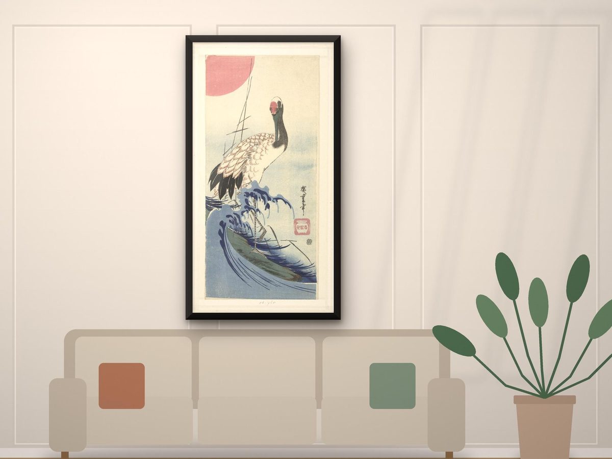 Utagawa Hiroshige Crane Woodblock Print, Japanese Kacho-e Bird Art, Zen Wall Art (Fine-Art Paper)