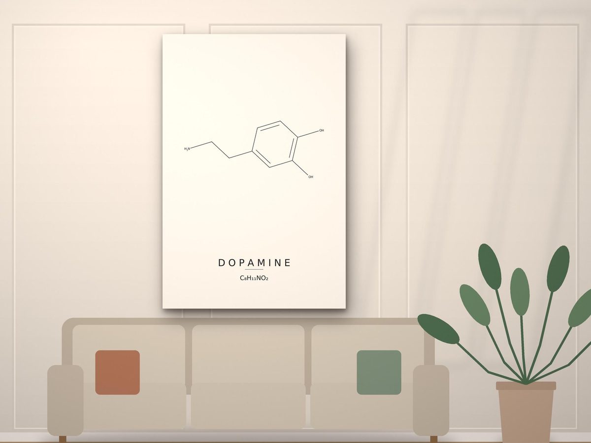Dopamine Molecule Print, Minimalist Neuroscience Wall Art (Gallery Wrapped Canvas)
