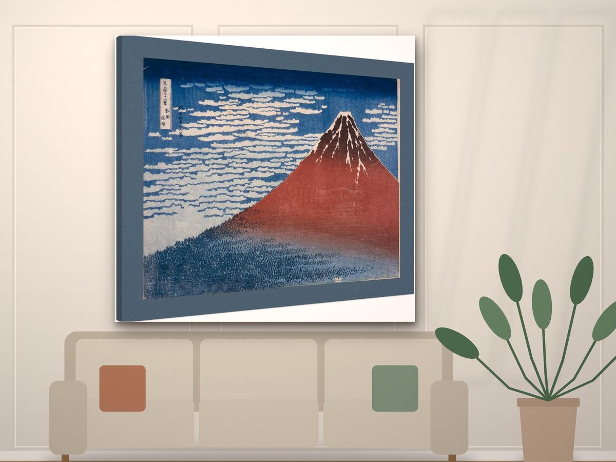 Hokusai Red Fuji c1831 Print, Fine Wind Clear Morning, Japanese Woodblock Art, Mount Fuji Dawn (Gallery Wrapped Canvas)