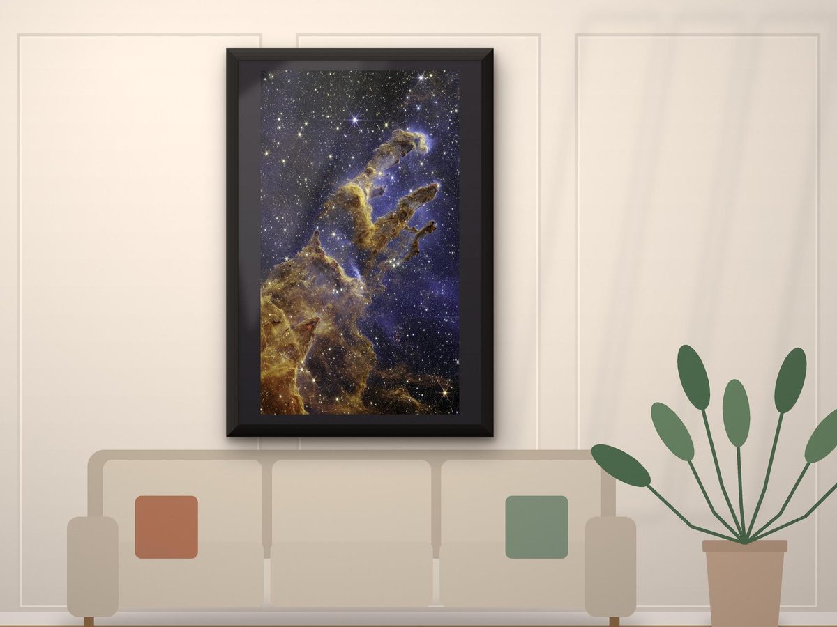 James Webb Space Telescope Pillars of Creation 2022 Print, Eagle Nebula NASA Space Wall Art (Framed Canvas)