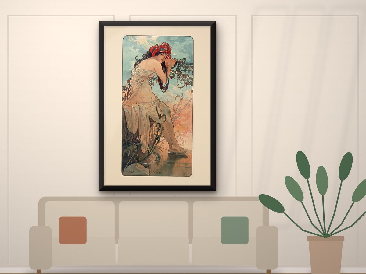 Alphonse Mucha Summer 1896 Print, Les Saisons Art Nouveau Panel, French Wall Art (Framed Canvas)