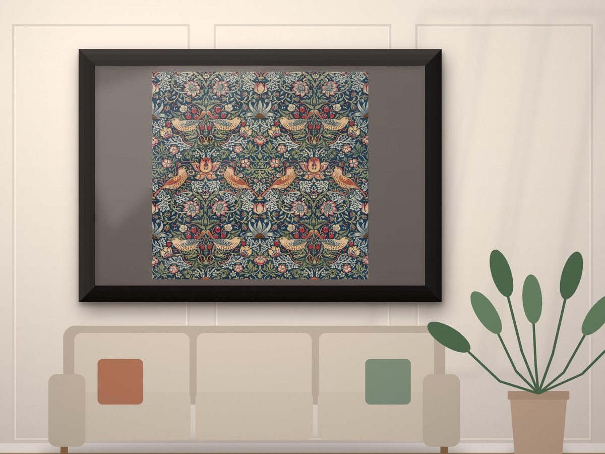 William Morris Strawberry Thief 1883 Print, Arts and Crafts Textile Design, Bird Decor (Framed Canvas)