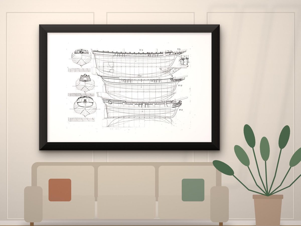 Fredrik Henrik af Chapman 1768 Ship Hull Lines Print, Architectura Navalis Mercatoria Blueprint, Nautical Office Wall Art