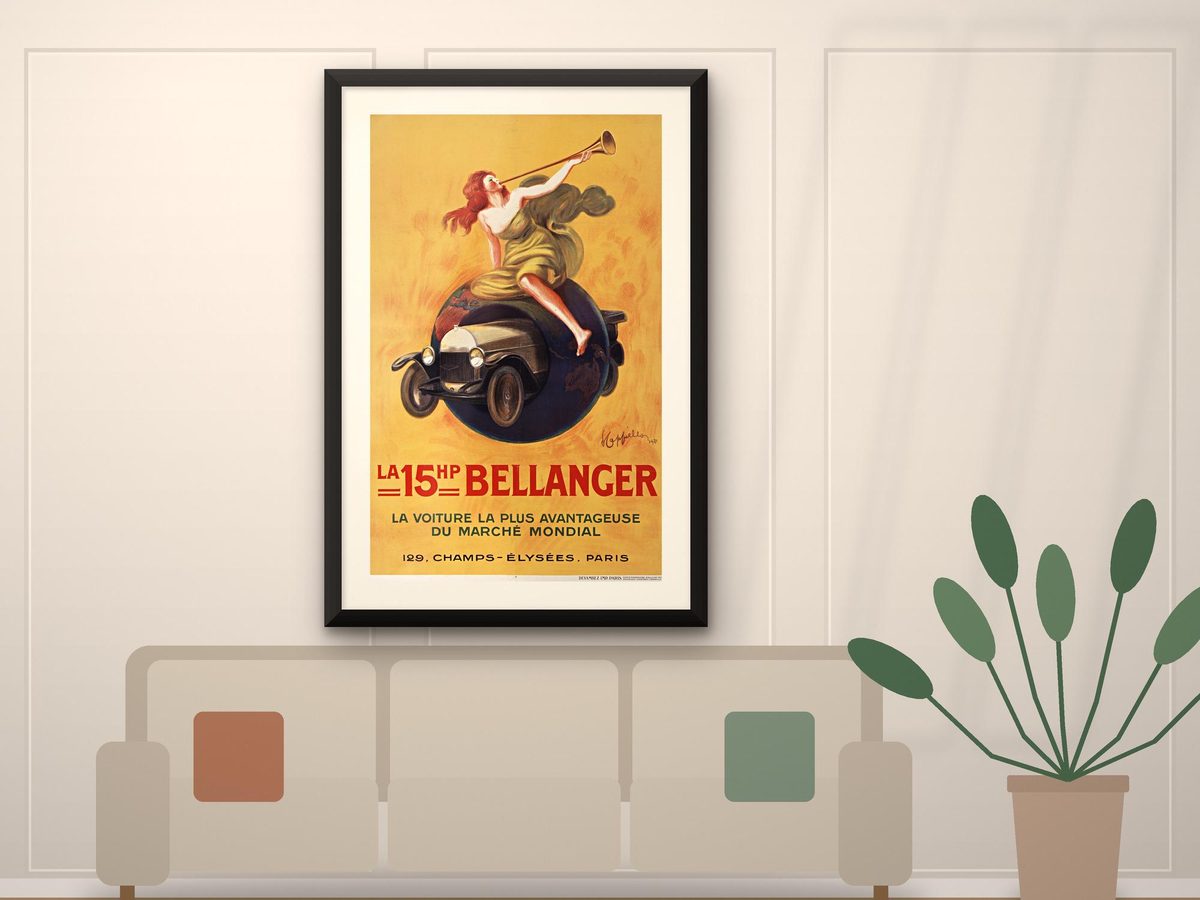 Leonetto Cappiello Bellanger 1921 Vintage Car Poster, French Automobile Ad, Retro Garage Wall Art, Man Cave Decor