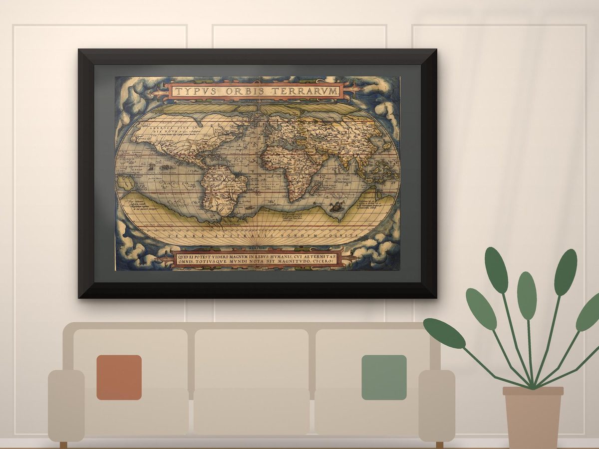 Abraham Ortelius 1570 World Map Print, Typus Orbis Terrarum, Antique Cartography, Office Wall Art (Framed or Unframed)