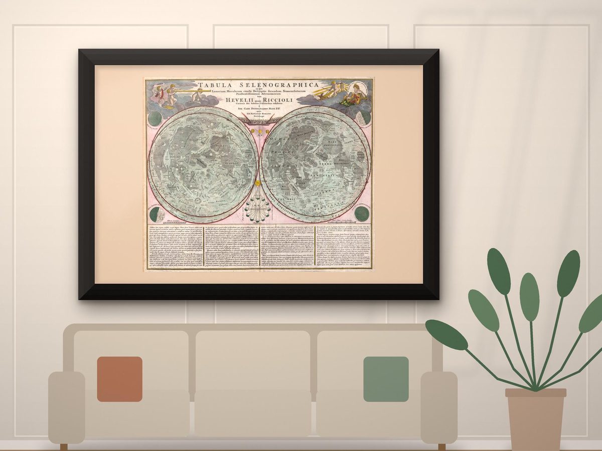 Homann and Doppelmayr 1707 Moon Map Print, Tabula Selenographica, Vintage Astronomy Wall Art (Framed or Unframed)