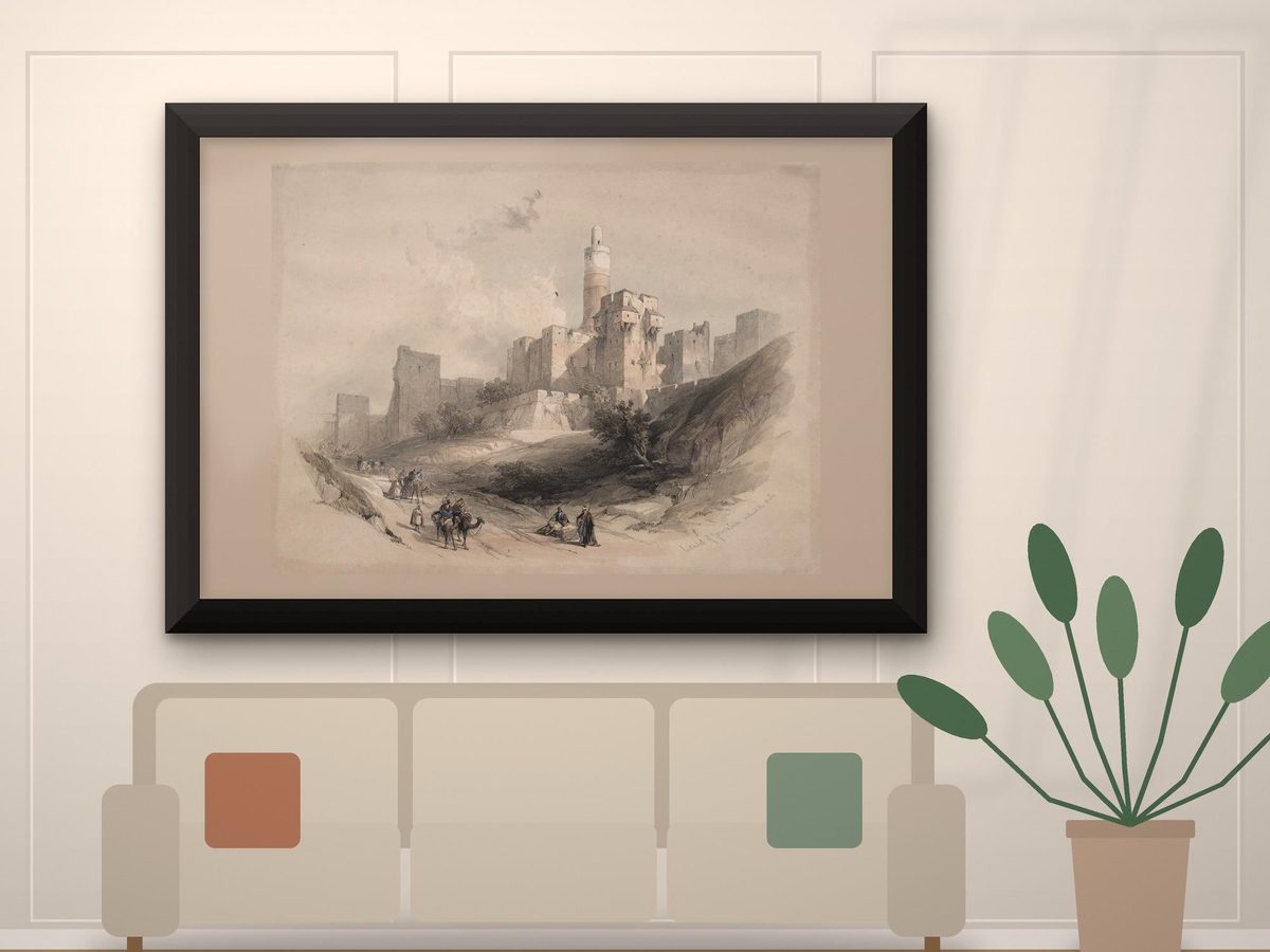 David Roberts Tower of David 1839 Print, Citadel of Jerusalem Painting, Holy Land Wall Art, Study Decor, Vintage Poster