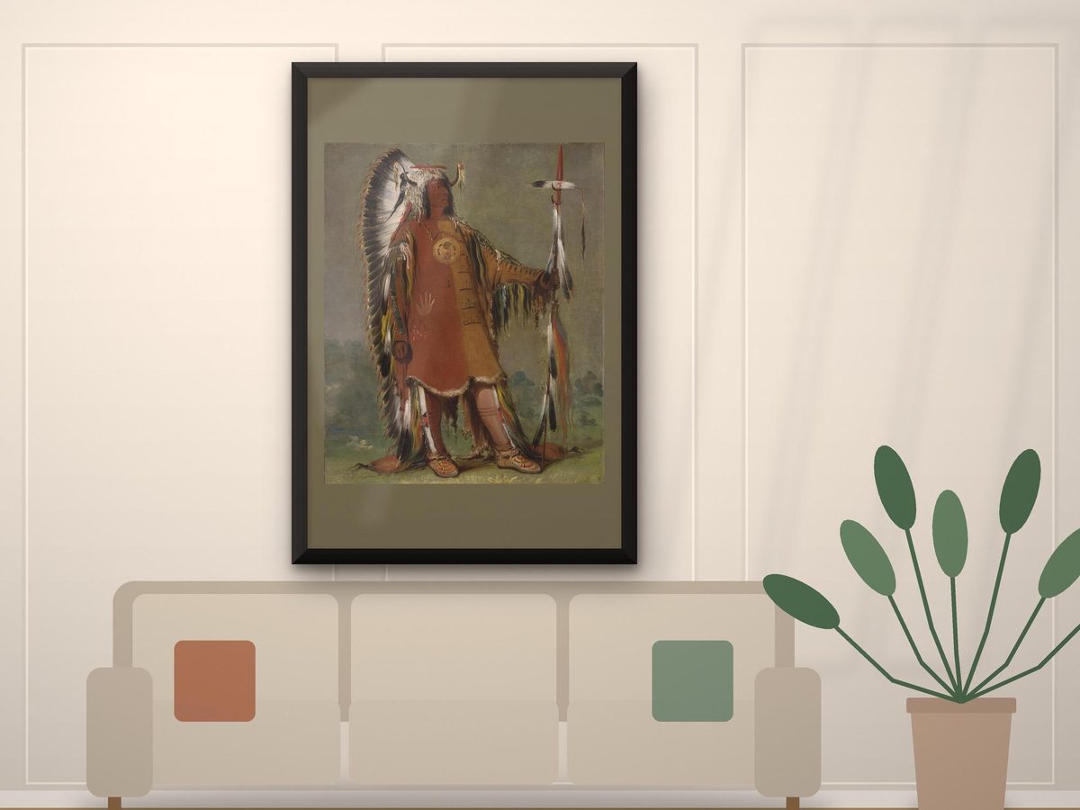 George Catlin Print, Native American Plains Portrait, Smithsonian Western Wall Art, Study Decor, Vintage Poster