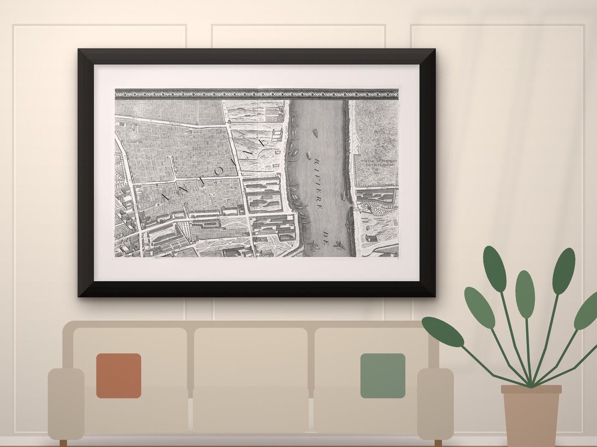 Turgot Map of Paris 1739 Print, 18th Century Bird's-Eye View Engraving, Vintage France Wall Art