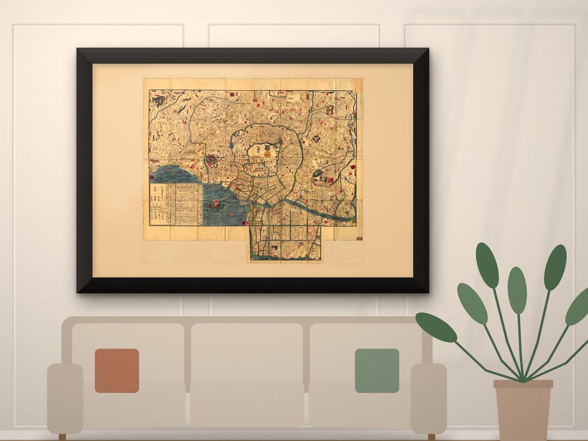 Edo Tokyo 1844 Antique Map Print, Edo Period Japanese Castle Town Plan, Vintage City Wall Art (Public Domain)