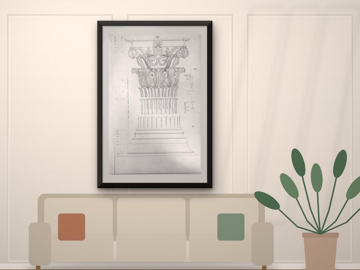 Monument of Lysicrates Corinthian Column Print, Antique Greek Architecture Engraving, Classical Wall Art, Study Decor, Vintage Poster