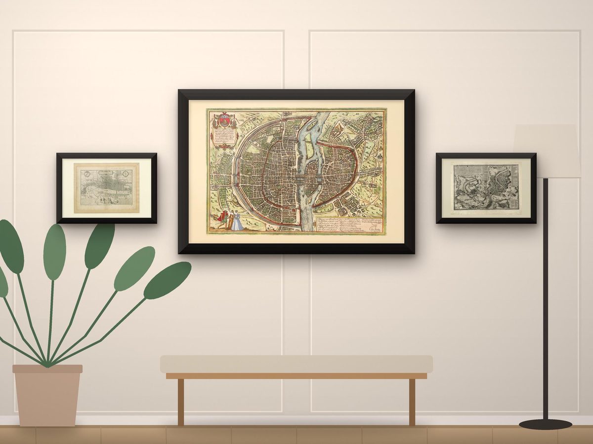 Braun and Hogenberg 1572 City Map Print Set of 3, Paris London Jerusalem, Civitates Orbis Terrarum, Matching Vintage Map Triptych