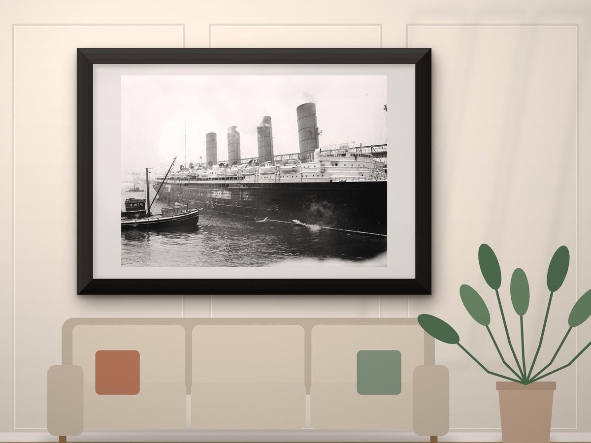 RMS Lusitania New York Harbor c1907 Photo Print, Cunard Ocean Liner Vintage Photograph, Maritime Wall Art