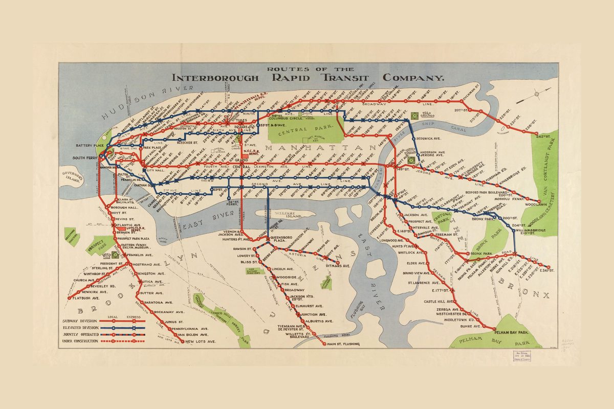 IRT New York Subway Map 1924 Print, Interborough Rapid Transit Routes, Old NYC Transit Wall Art, Manhattan Map Poster