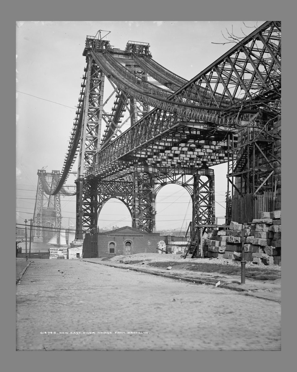 Williamsburg Bridge Construction Photo 1902, Vintage New York Engineering Print, Old NYC East River Bridge Wall Art