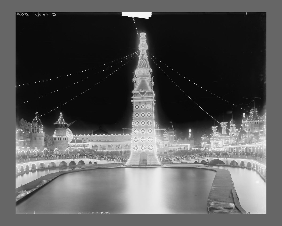 Coney Island Luna Park Night Photo 1905, Vintage New York Amusement Park Print, Electric Tower Wall Art, Old Brooklyn Photograph