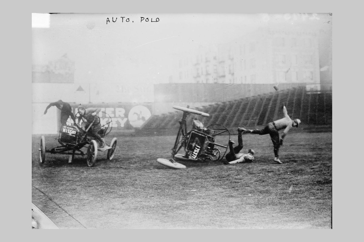 Auto Polo Crash Photo c1912, Funny Vintage Photo Print, Strange Sports History Wall Art, Weird Old Photograph Conversation Piece