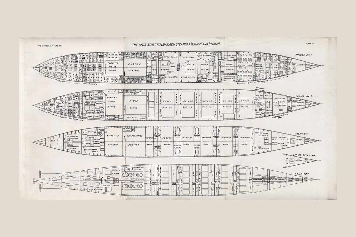 Titanic Lower Deck Plans Print, 1911 White Star Line Olympic Class Blueprint, Shipbuilder Engineering Plate, Nautical Wall Art