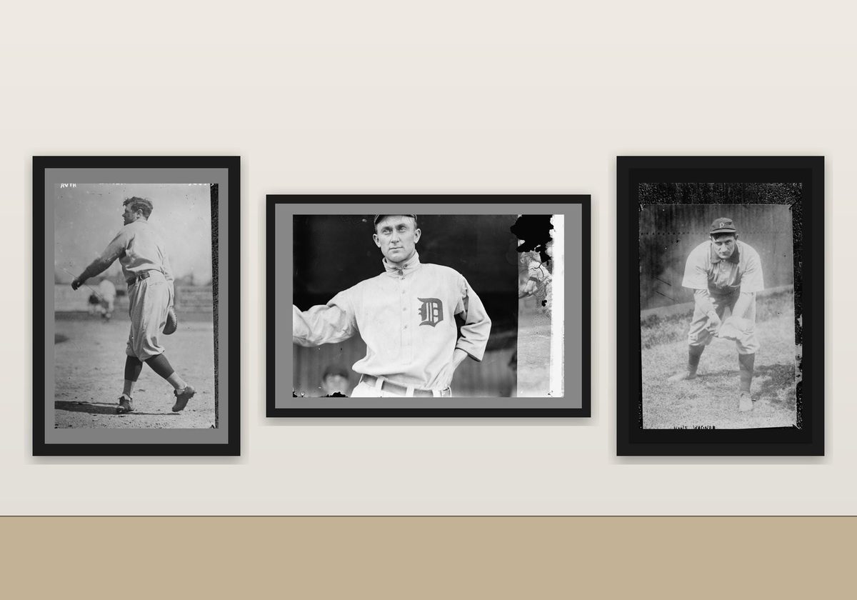 Babe Ruth 1922, Ty Cobb 1913, Honus Wagner 1911 Baseball Print Set of 3, Library of Congress Glass Negatives, Vintage Sports Wall Art