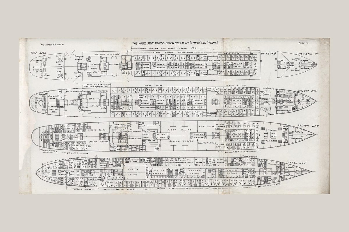 Titanic Deck Plans Print, 1911 Olympic Class White Star Line Blueprint, Shipbuilder Plate, Vintage Maritime Wall Art