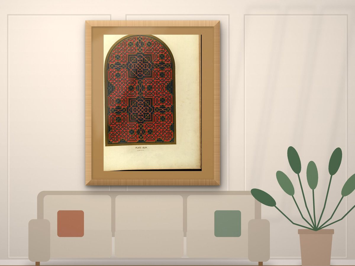 Owen Jones 1845 Alhambra Plate XLIV Red & Gold Interlace Horseshoe Arch, Moorish Arch Print, Islamic Geometric Wall Art