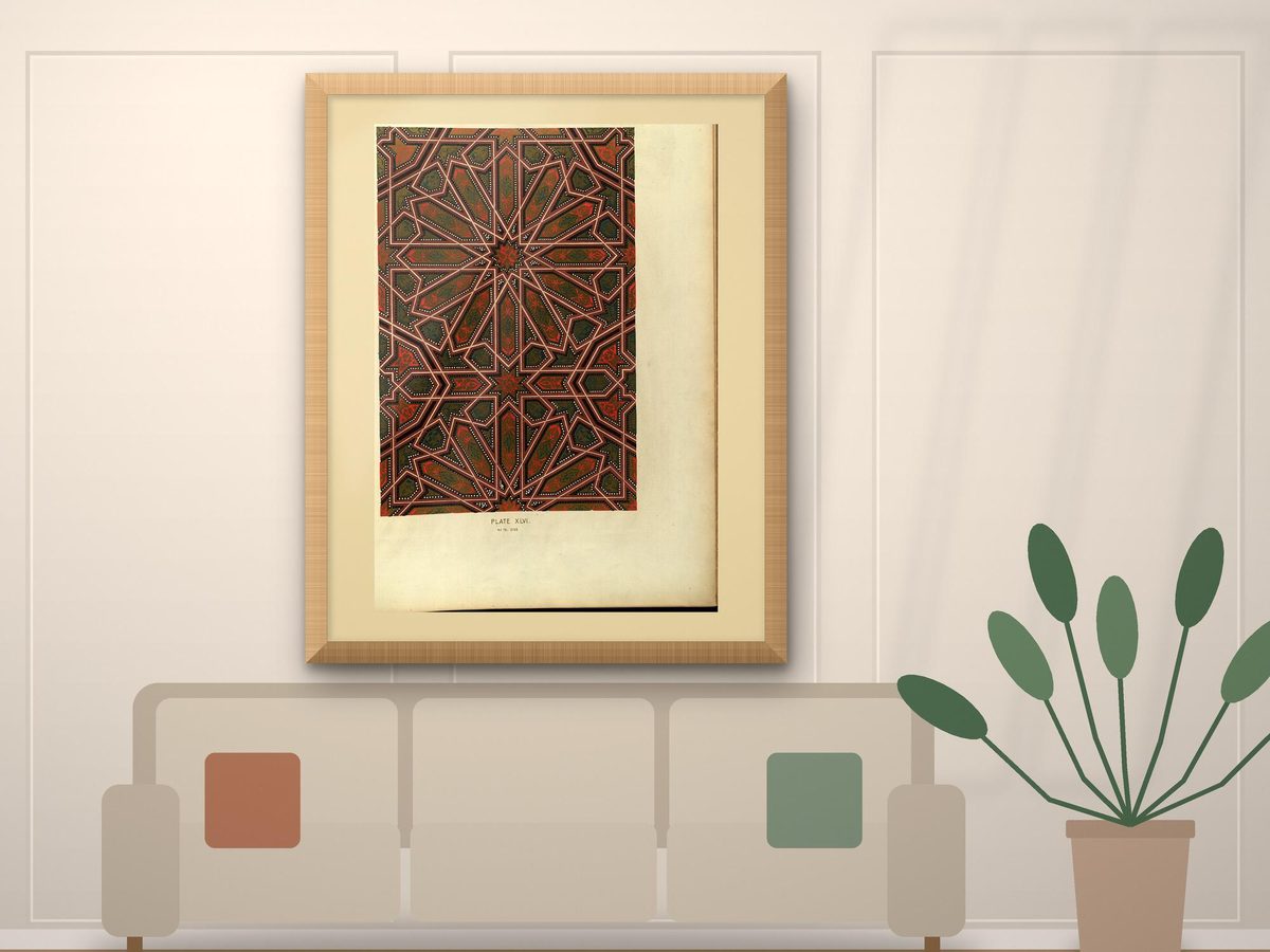 Owen Jones 1845 Alhambra Plate XLVI Eight-Point Star Interlace Lattice, Islamic Geometric Print, Moorish Sacred Geometry Wall Art