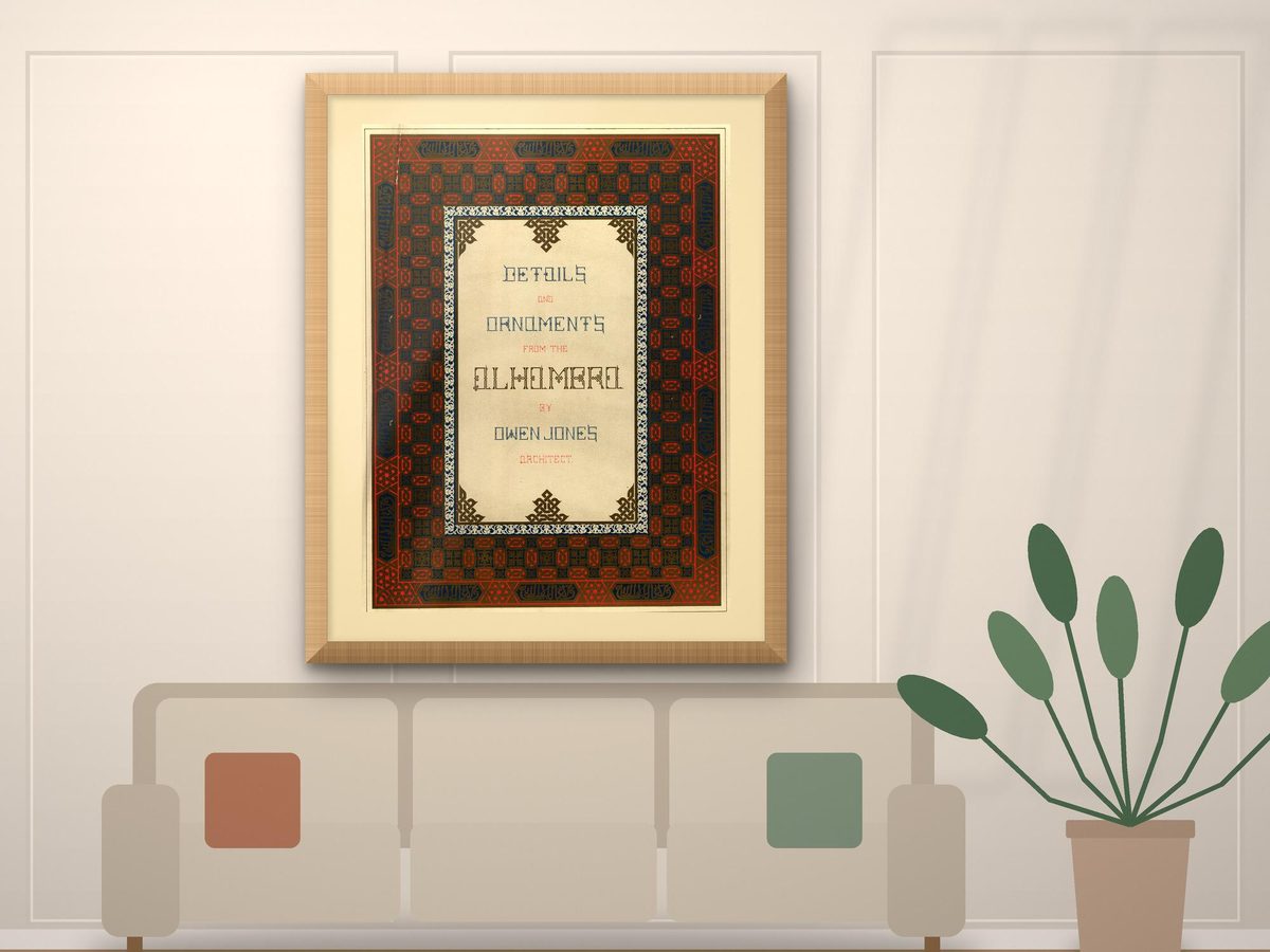 Owen Jones 1845 Details and Ornaments from the Alhambra Title Page, Moorish Chromolithograph Print, Islamic Typography Wall Art