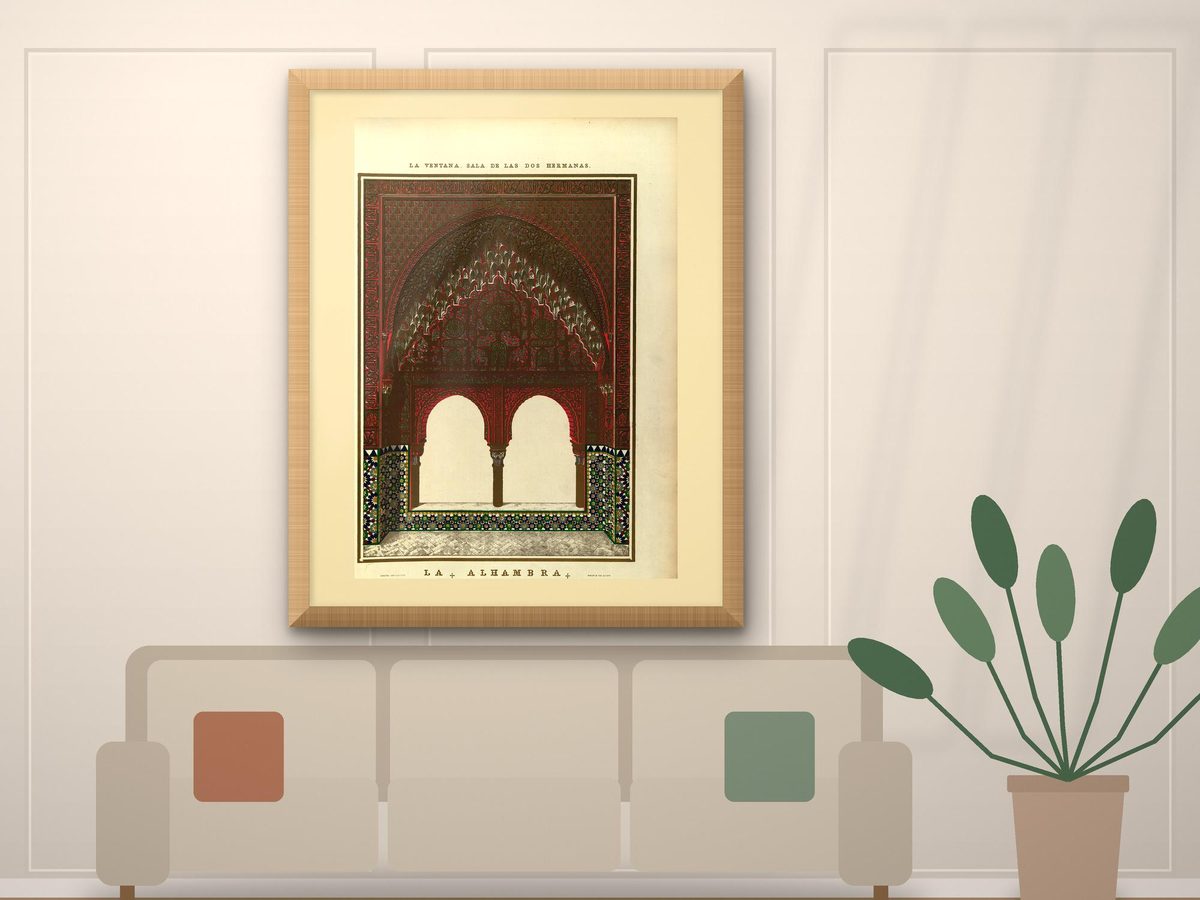 Owen Jones 1842 Alhambra Window of the Sala de las Dos Hermanas, Moorish Architecture Print, Granada Spain Wall Art, Antique Plate