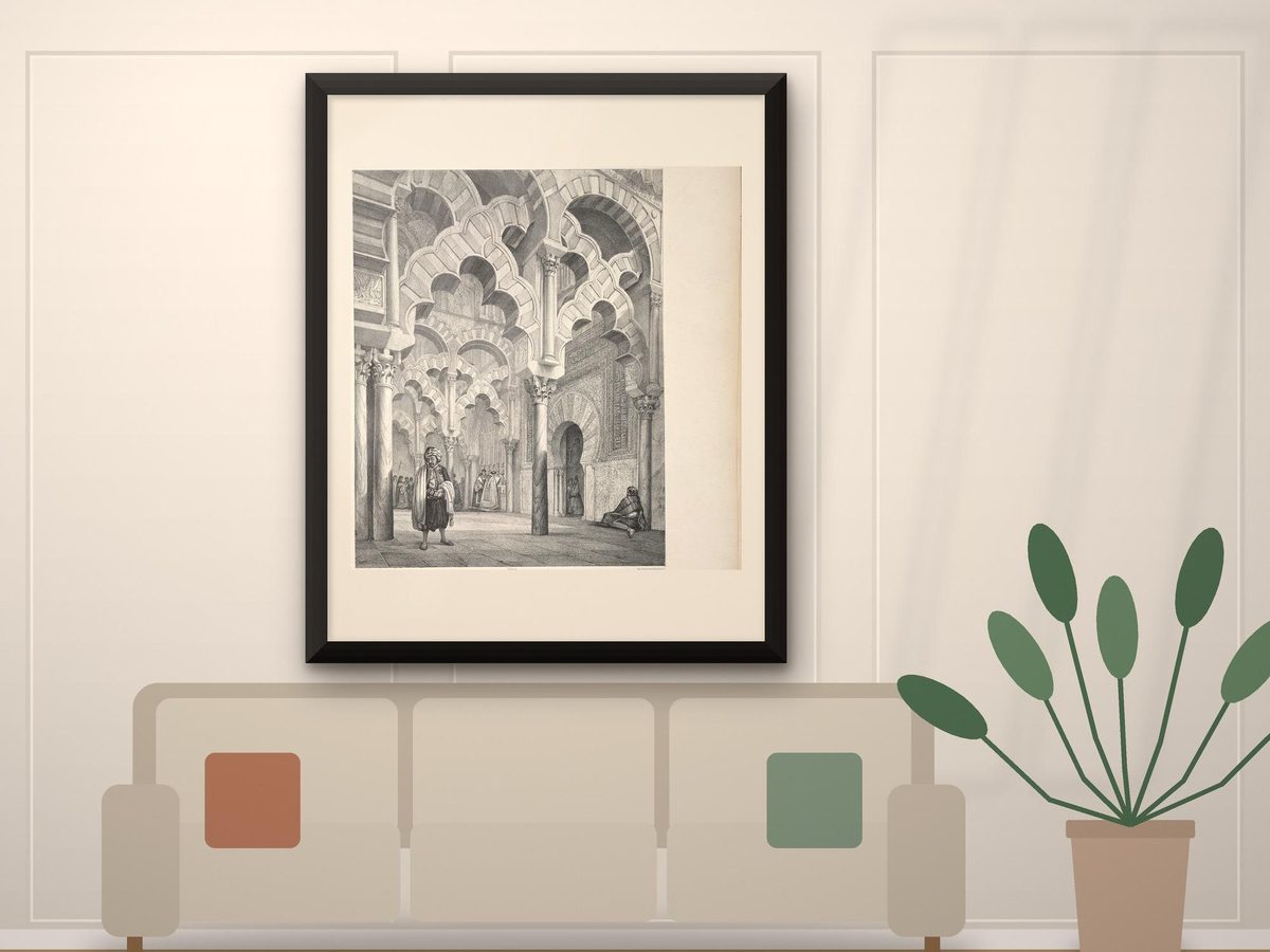 Girault de Prangey 1839 Mezquita of Cordoba Interior Arches Lithograph, Moorish Architecture Print, Andalusia Spain Wall Art