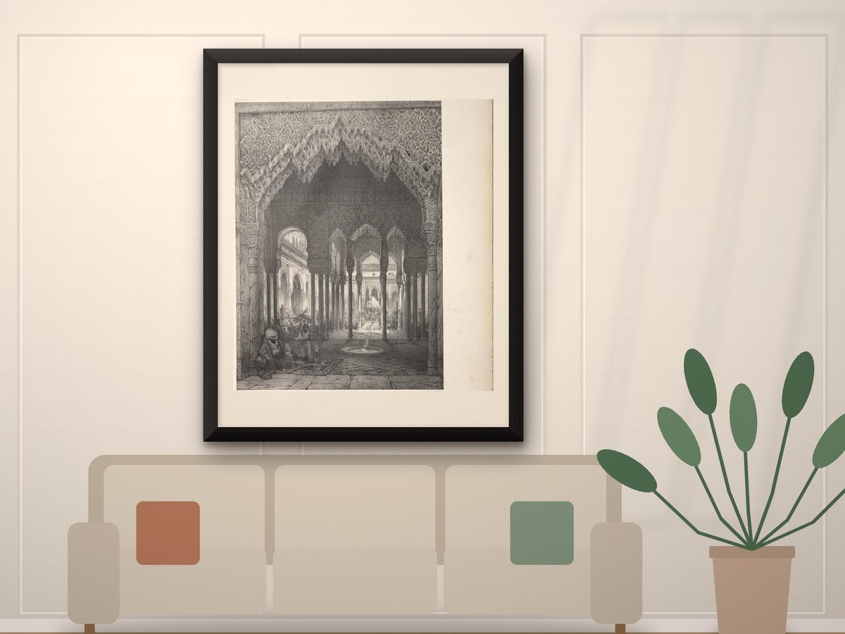Girault de Prangey 1839 Alhambra Mirador Muqarnas Arch Lithograph, Moorish Architecture Print, Granada Spain Wall Art, Antique
