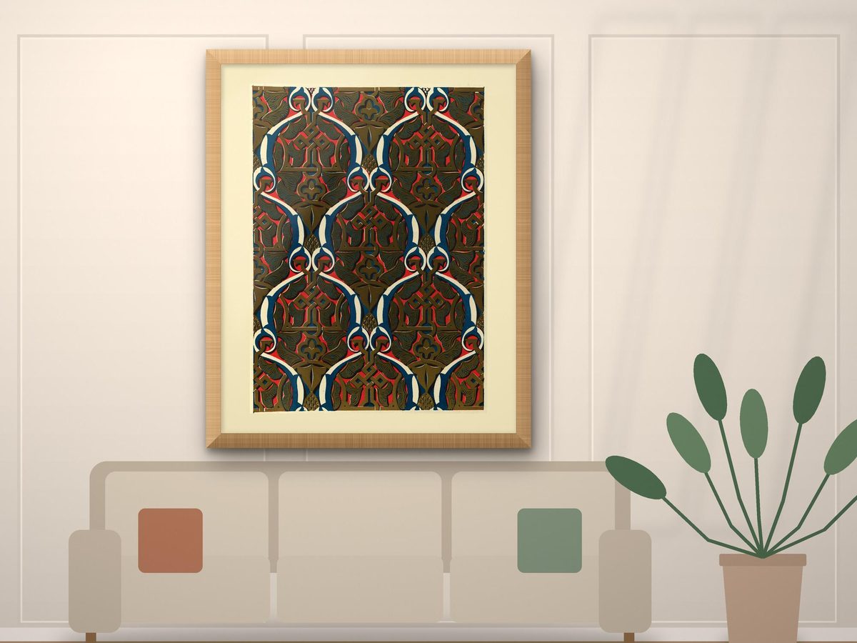 Owen Jones 1845 Alhambra Plate XVII Ogee Interlace on Gold, Moorish Pattern Print, Islamic Geometric Wall Art, Chromolithograph