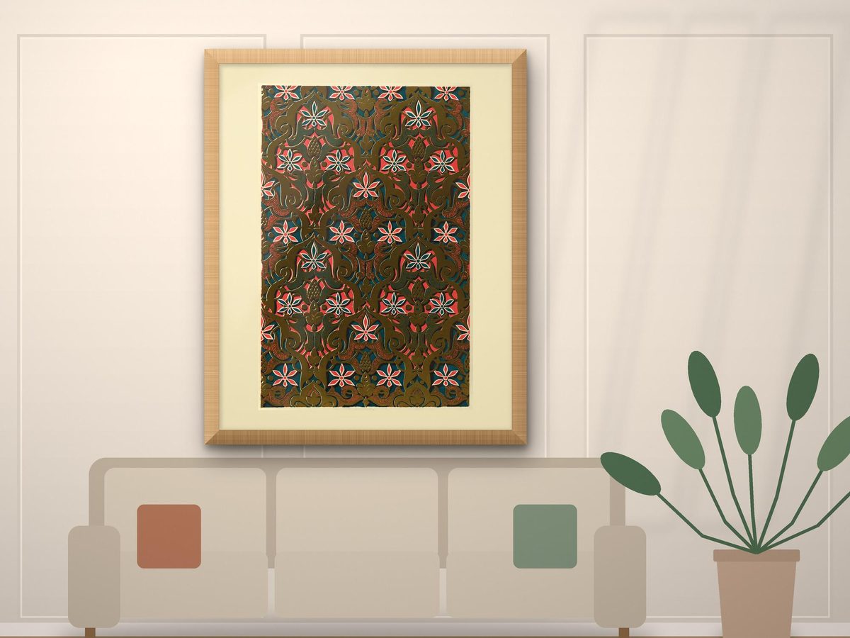 Owen Jones 1845 Alhambra Plate XVIII Star Rosette Diaper, Islamic Geometric Print, Moorish Wall Art, Pink & Gold Arabesque
