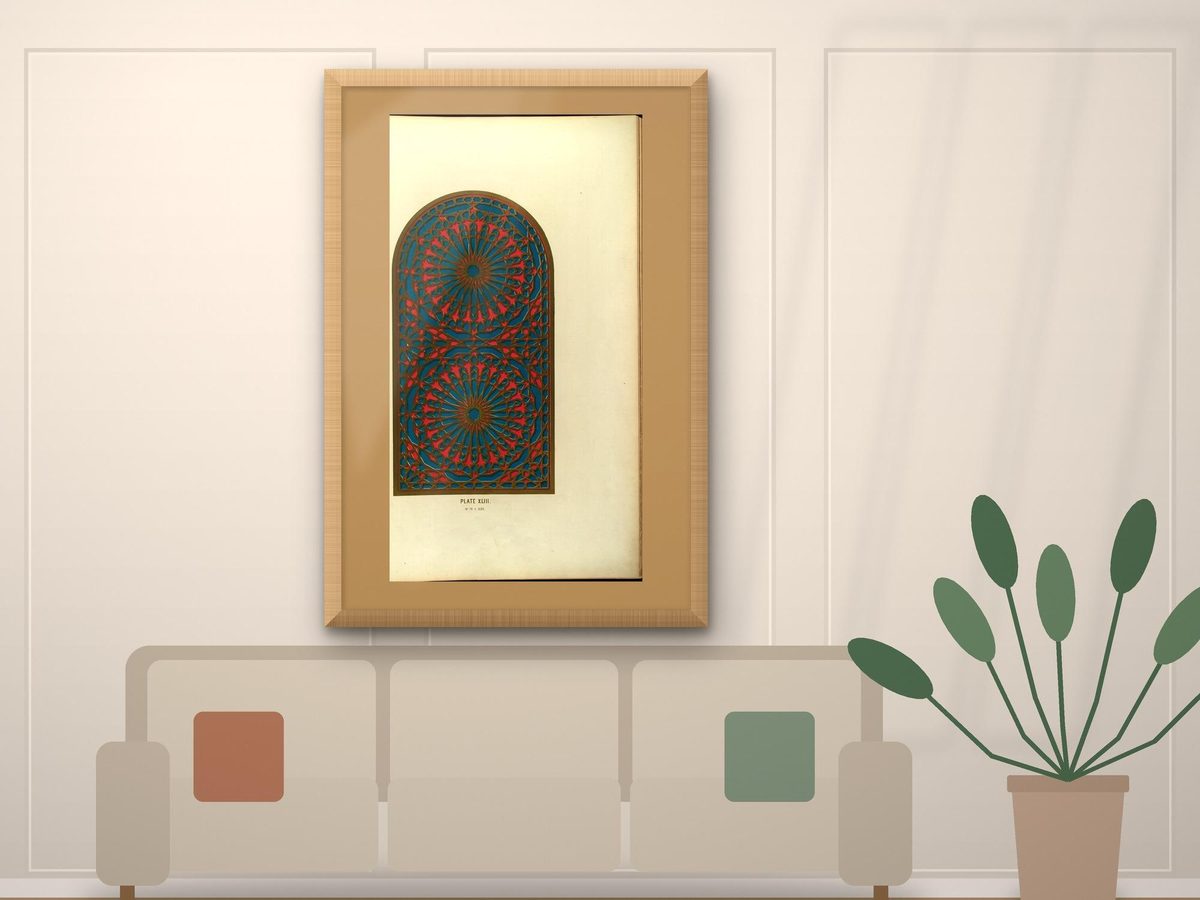 Owen Jones 1845 Alhambra Plate XLIII Mosaic Rosettes in a Horseshoe Arch, Moorish Arch Print, Islamic Geometric Wall Art, Zellige