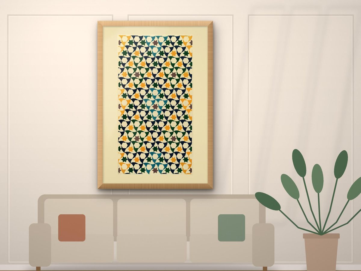 Owen Jones 1845 Alhambra Plate XLVIII Zellij Mosaic Green Gold & Black, Moroccan Tile Print, Islamic Geometric Wall Art, Zellige