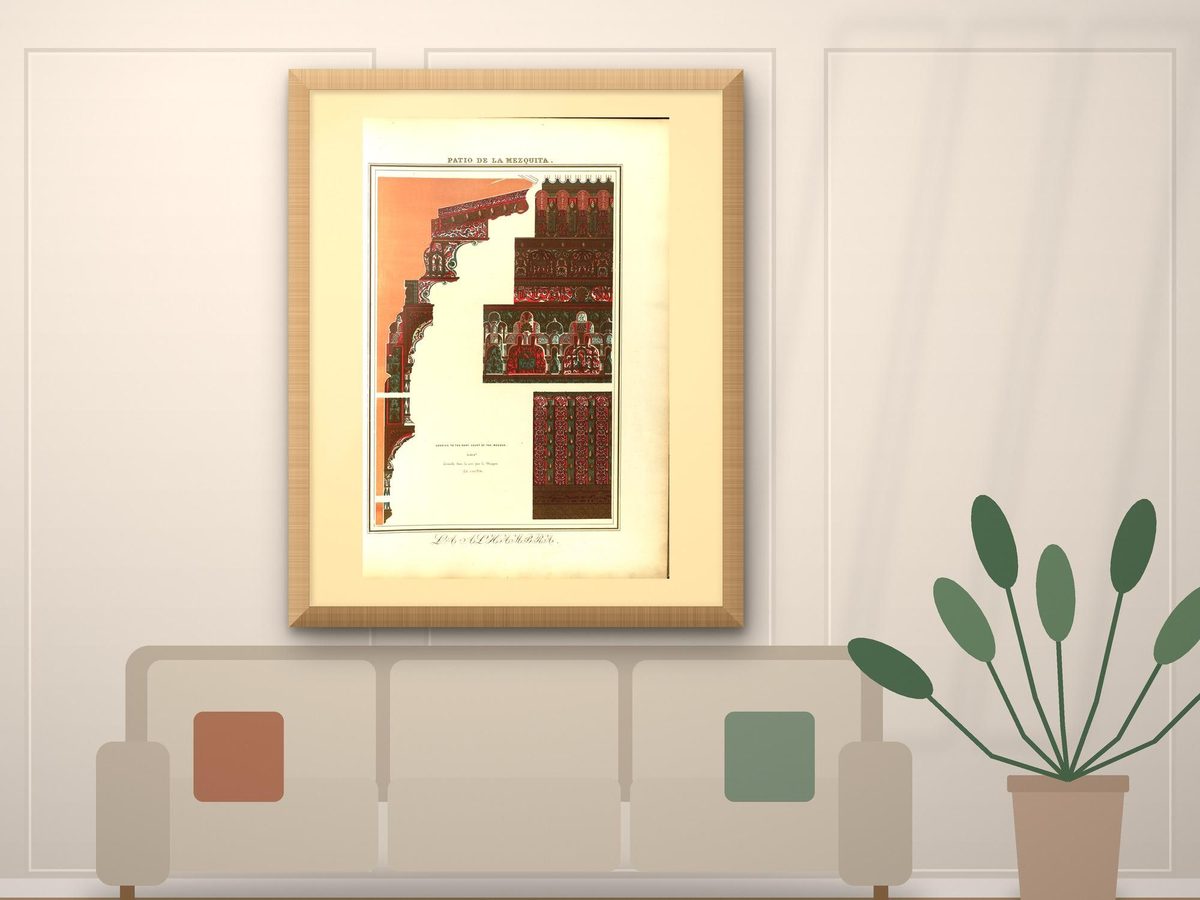 Owen Jones 1842 Alhambra Patio de la Mezquita Ornament Study, Moorish Pattern Print, Orange Islamic Wall Art, Antique Plate