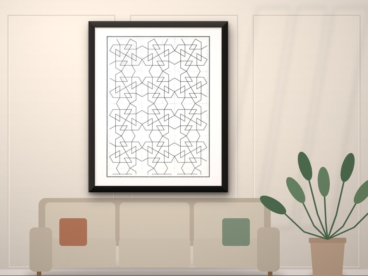 Jules Bourgoin 1879 Les Elements de l'Art Arabe Plate 74 Hexagonal Strapwork, Islamic Geometric Line Art Print, Minimalist Black & White