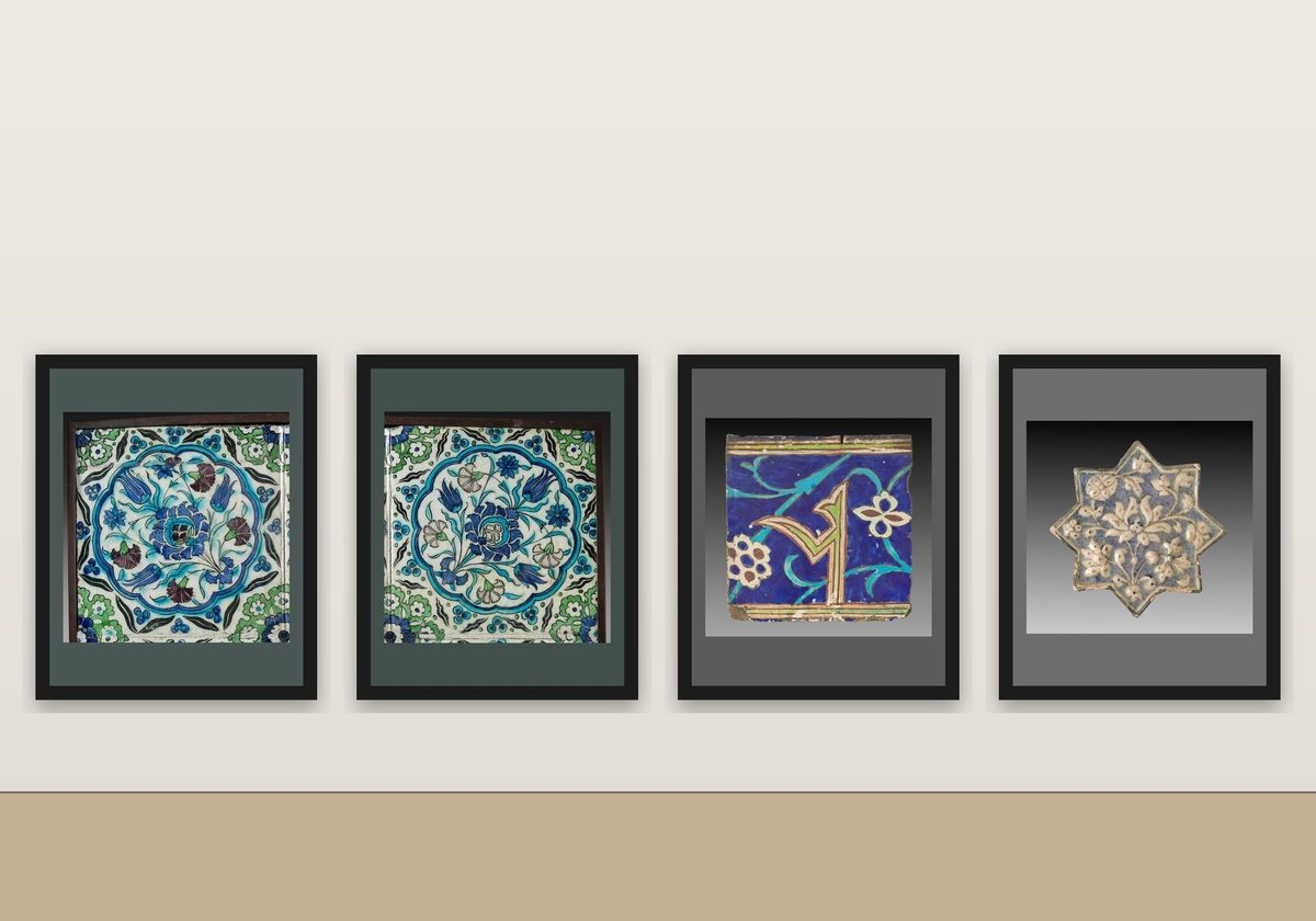 Iznik & Persian Tile Print Set of 4, Ottoman Iznik, Safavid and Ilkhanid Tiles Cleveland Museum of Art, Islamic Ceramic Gallery Wall Set