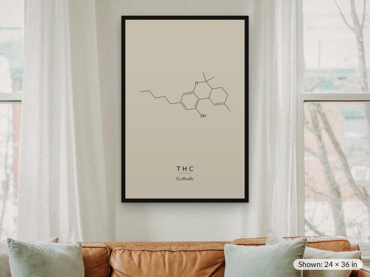 THC Molecule Print, Cannabis Chemistry Wall Art, Minimalist Science Poster, Pharmacology Student Gift, Lab Decor