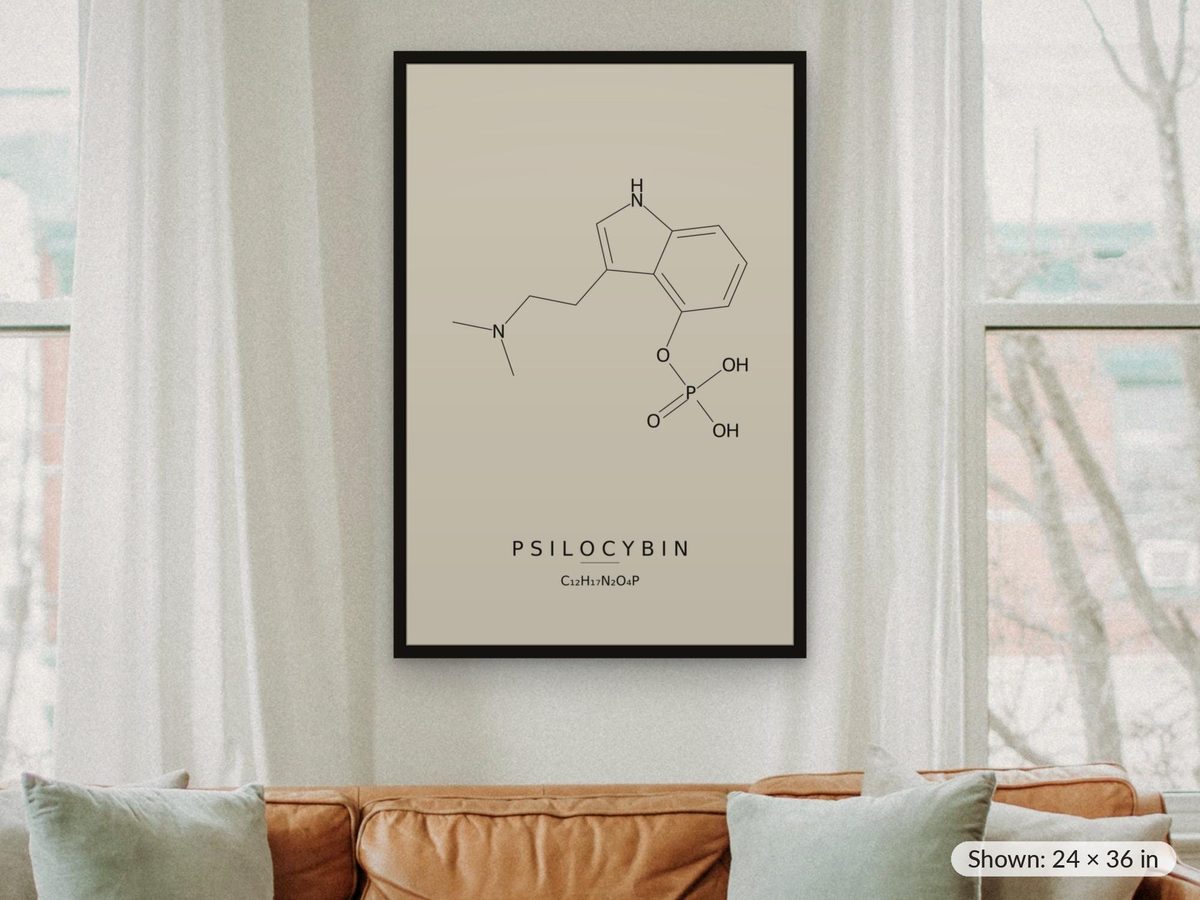 Psilocybin Molecule Print, Mushroom Chemistry Wall Art, Minimalist Science Poster, Mycology Gift, Dorm Decor
