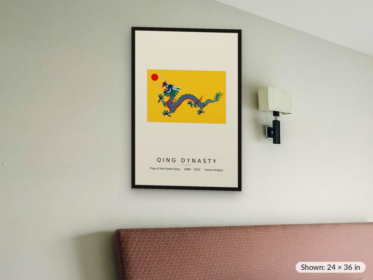 Qing Dynasty Dragon Flag Print, Imperial China Wall Art, Azure Dragon Flag Poster, Chinese History Gift, Historical Flag Plate