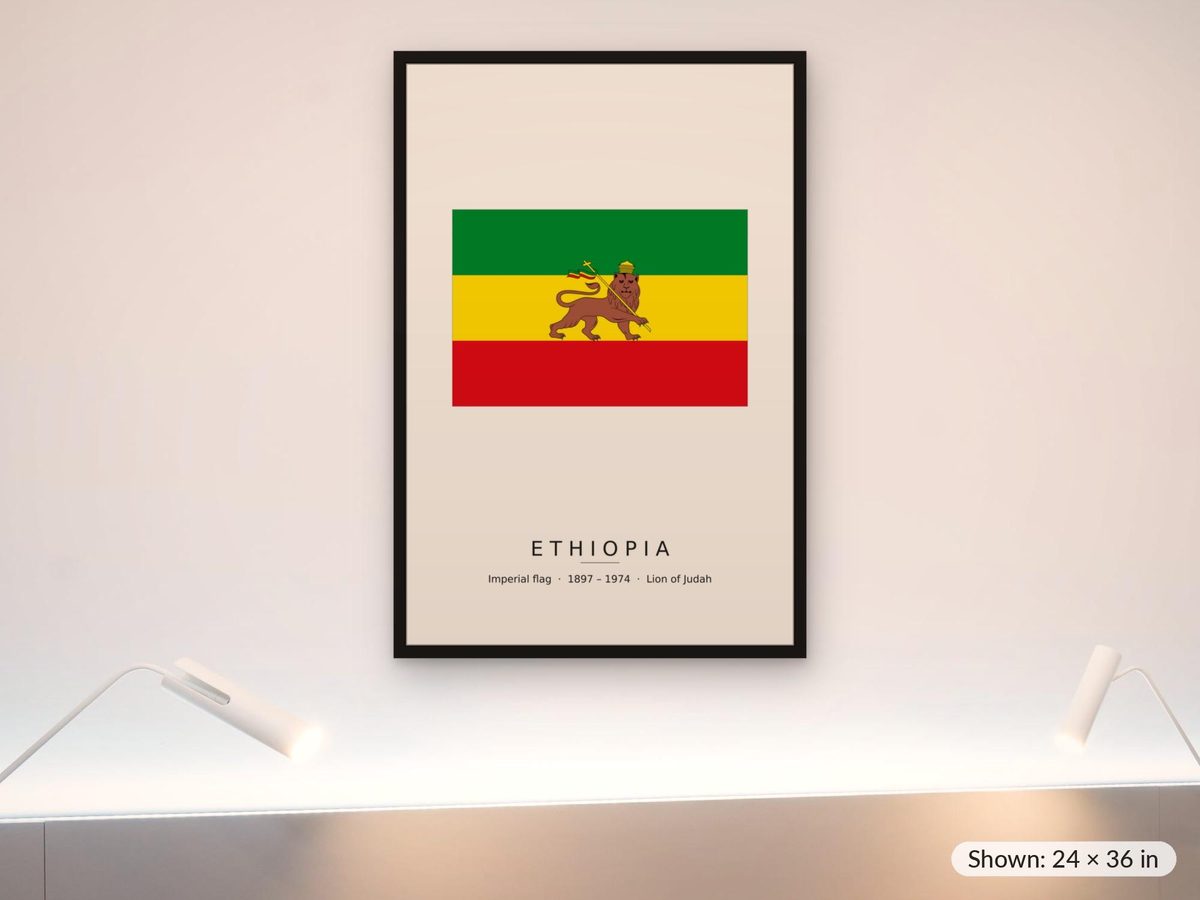 Ethiopian Imperial Flag Print, Lion of Judah Wall Art, Haile Selassie Era Flag Poster, Ethiopia Heritage Gift, Historical Flag Plate