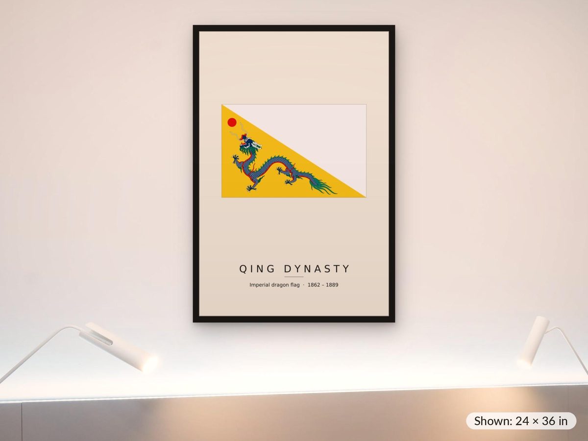 Qing Dynasty Triangular Dragon Flag Print, Imperial China Wall Art, Chinese Dragon Flag Poster, History Gift, Historical Flag Plate