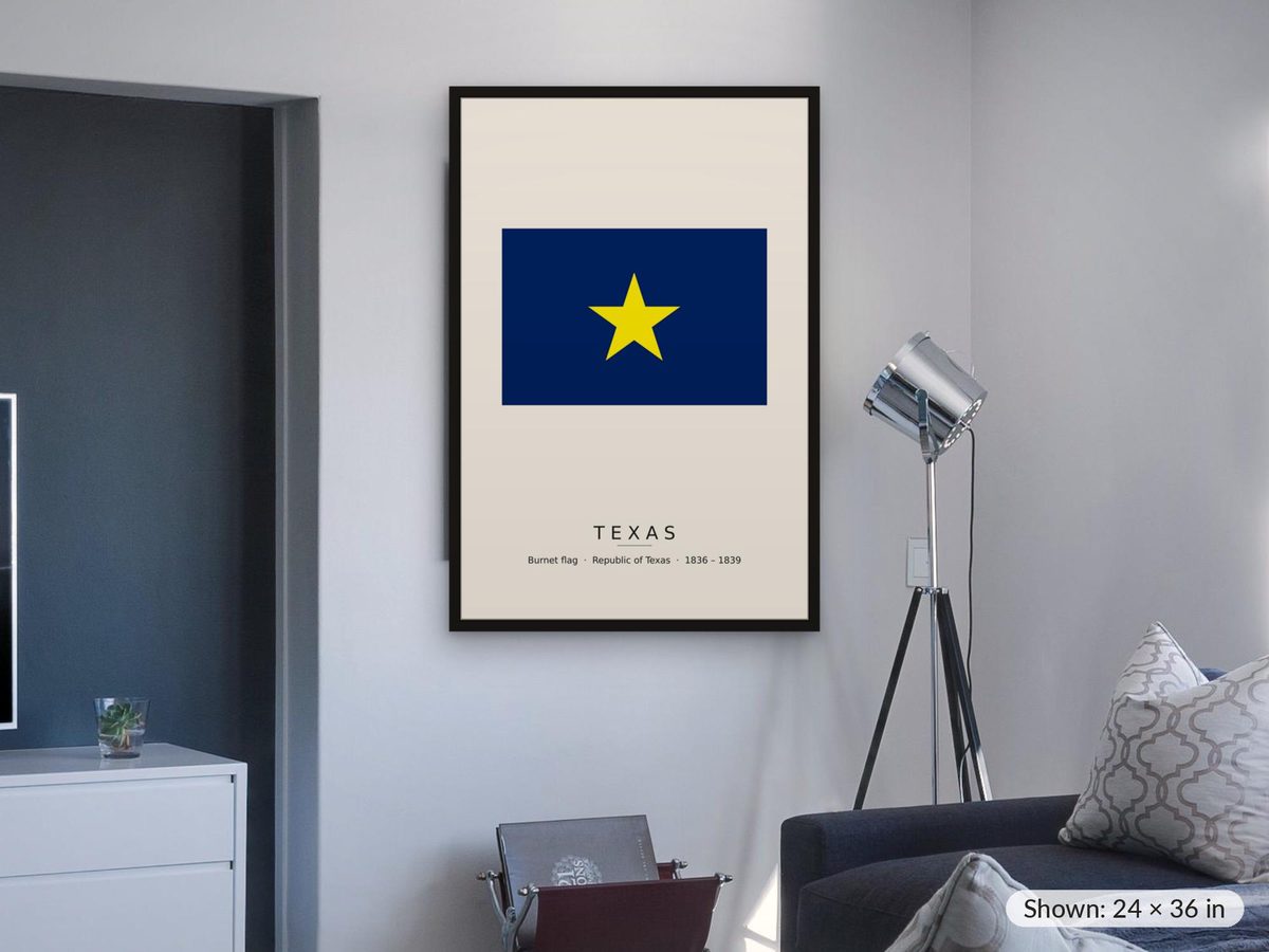 Republic of Texas Burnet Flag Print, Texas Lone Star Wall Art, 1836 Texas Flag Poster, Texan Gift, Historical Flag Plate