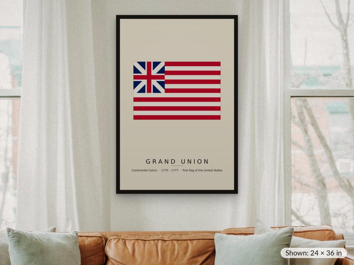 Grand Union Flag Print, Continental Colors 1775 Wall Art, First American Flag Poster, America 250 Gift, Historical Flag Plate