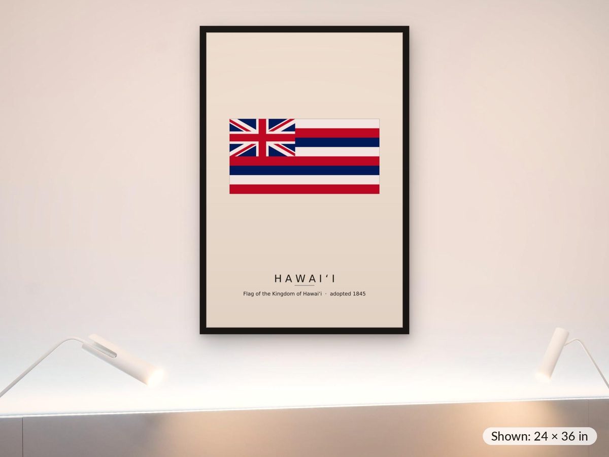 Kingdom of Hawaii Flag Print, Hawaiian Flag Wall Art, Ka Hae Hawaii Poster, Hawaii Heritage Gift, Historical Flag Plate