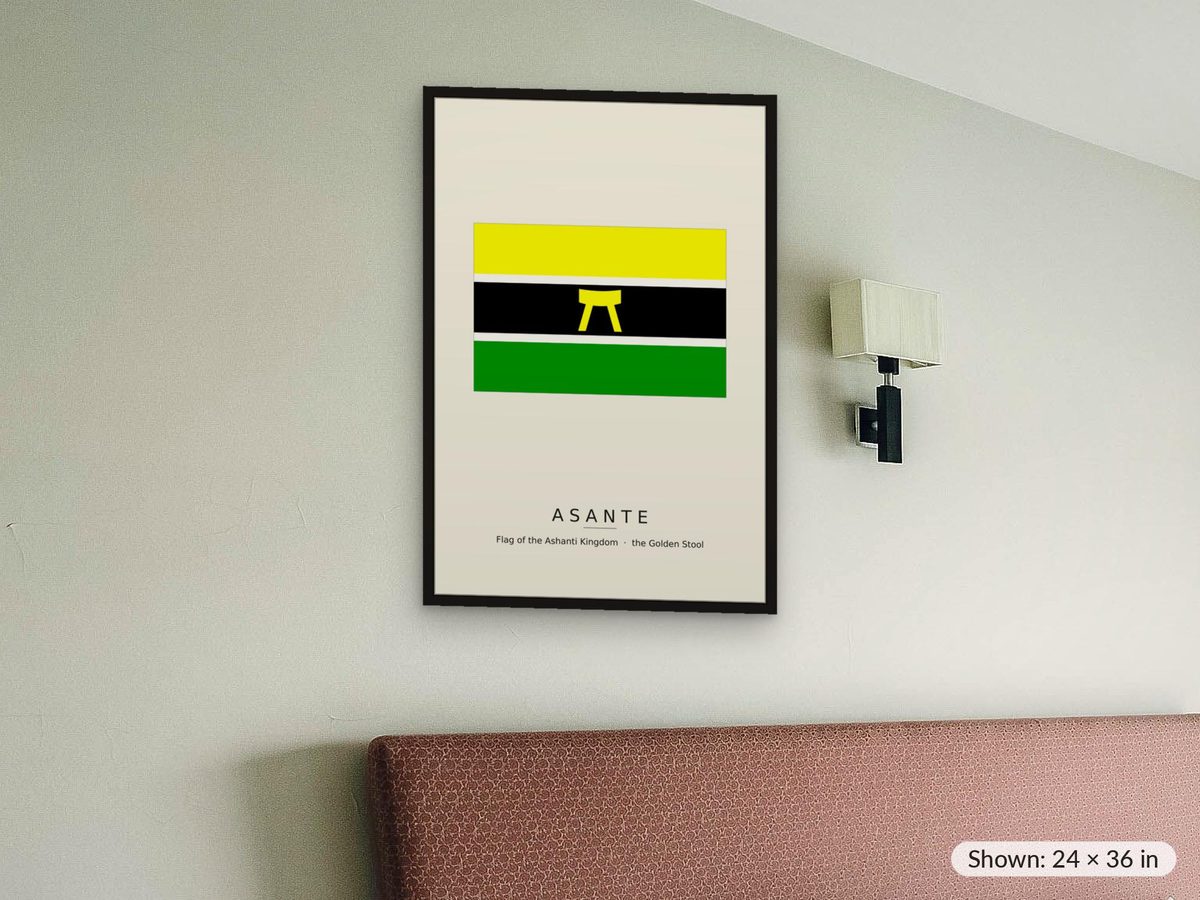 Asante Kingdom Flag Print, Ashanti Golden Stool Wall Art, Ghana Heritage Poster, African History Gift, Historical Flag Plate