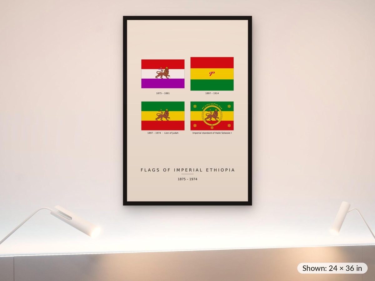 Flags of Imperial Ethiopia Chart Print, Lion of Judah Flag History Wall Art, Haile Selassie Standard Poster, Ethiopia Heritage Gift